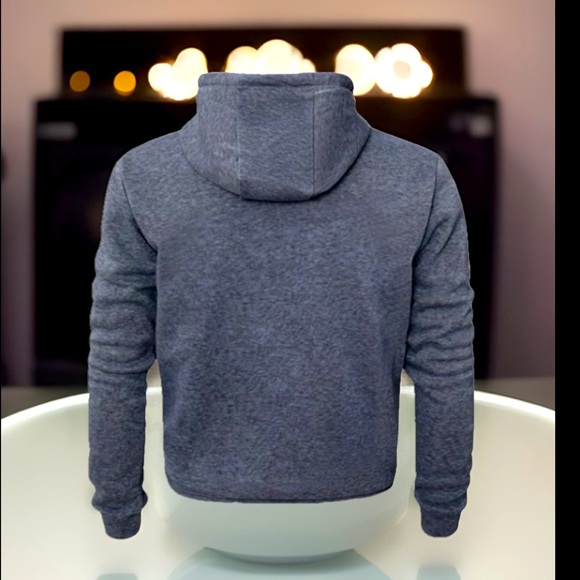 👑 KING Grey High Hooded Collar Long Sleeve Kangaroo Pocket Pullover Shirt - Picture 3 of 5